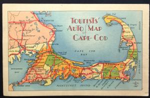 Postcard Unused Tourists Auto Map Cape Cod MA LB