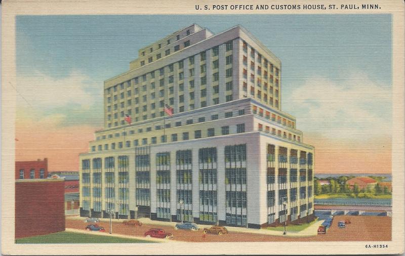 U.S. Post Office and Customs House, St. Paul, MN, early linen postcard, Used