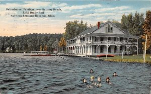 J48/ Lake Brady Ohio Postcard c1910 Ravenna Kent Pavilion Swimmers  169