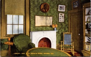 Linen Postcard Library at Home of General U.S. Grant in Galena, Illinois