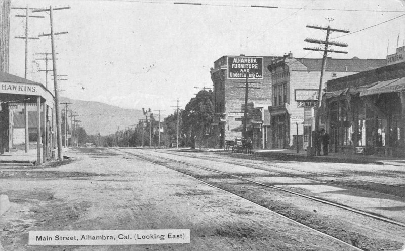 Main Street Scene ALHAMBRA, CA Furniture Store Los Angeles 1909 Vintage Postcard