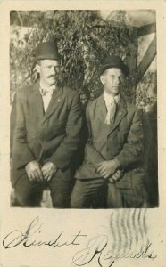 1910 Two Well dressed men Suits hats RPPC Photo Postcard 10214