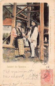 L412 Romania 1901 couple costume vintage postcard
