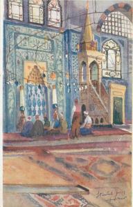 Lot 7 early artist signed postcards Turkey Istanbul Constantinople mosques