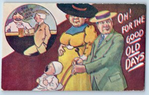 c1910's Family Fat Woman Crying Baby Oh For The Good Old Days Embossed Postcard