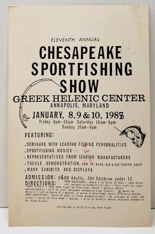 Chesapeake Sportfishing Show Geeek Helenic Ctr Annapolis Advertising Postcard A5