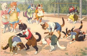 Mainzer Hartung Swiss Postcard Dressed Cats 4695 Cats Playing Leap Frog