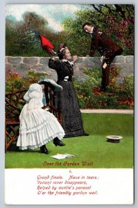 Over The Garden Wall, Auntie, Niece, Suitor,Poem, 1907 Valentines Postcard 6