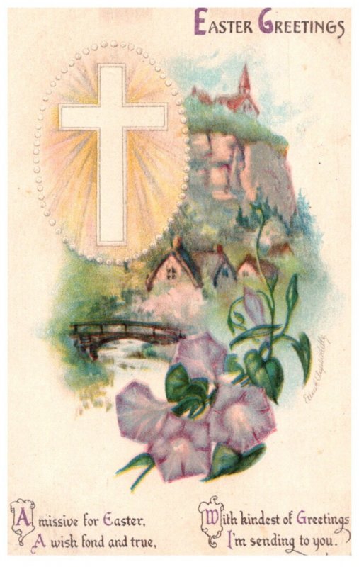 Easter , A missive,  Cross, Flowers , Castle