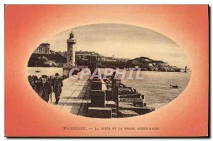 Old Postcard Marseille la Jetee and Lighthouse St. Mary