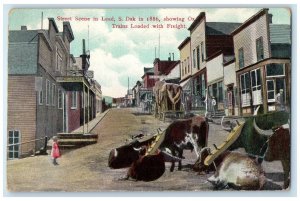 c1910 Street Scene Ox Trains Loaded Freight Exterior Lead South Dakota Postcard