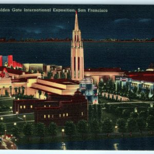 1939 Night Lights Golden Gate Exposition Official Post Card San Francisco CA A30