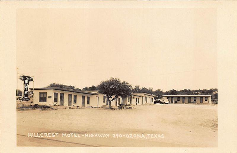 Ozona TX Hillcrest Motel on Highway 290 Old Car RPPC Postcard