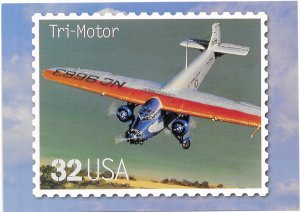 US Aircraft. unused. Tri-Motor. 5X7 Includes matching stamp #3142p. Nice