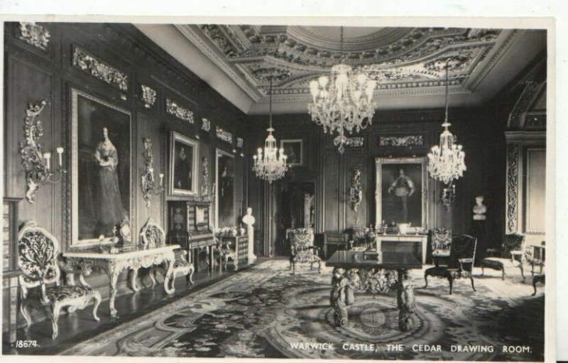 Warwickshire Postcard - Warwick Castle - The Cedar Drawing Room  RP - Ref ZZ5427