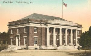 Hand-Colored Postcard; Post Office, Fredericksburg VA Spotsylvania Co. Unposted