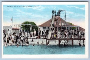 1920's NORFOLK VIRGINIA BATHING AT LYNNHAVEN SLIDING BOARD SWINGS KROPP POSTCARD