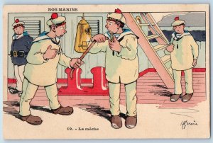 Artist Signed Postcard Marines On Ship La Meche c1910's Unposted Antique