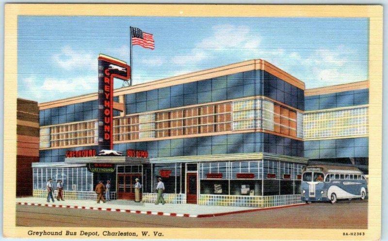 CHARLESTON, WV West Virginia  GREYHOUND BUS DEPOT  Art Deco  1942   Postcard