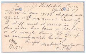 1887 In Need of Stuff Hillsdale Kansas KS Clinton Iowa IA Antique Postal Card 