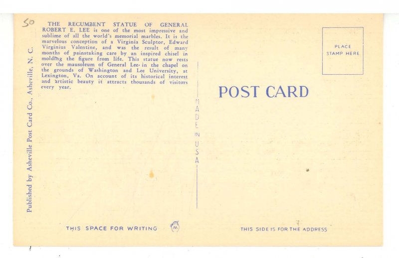 VA - Lexington. Washington & Lee University Chapel; Gen. Robert E. Lee