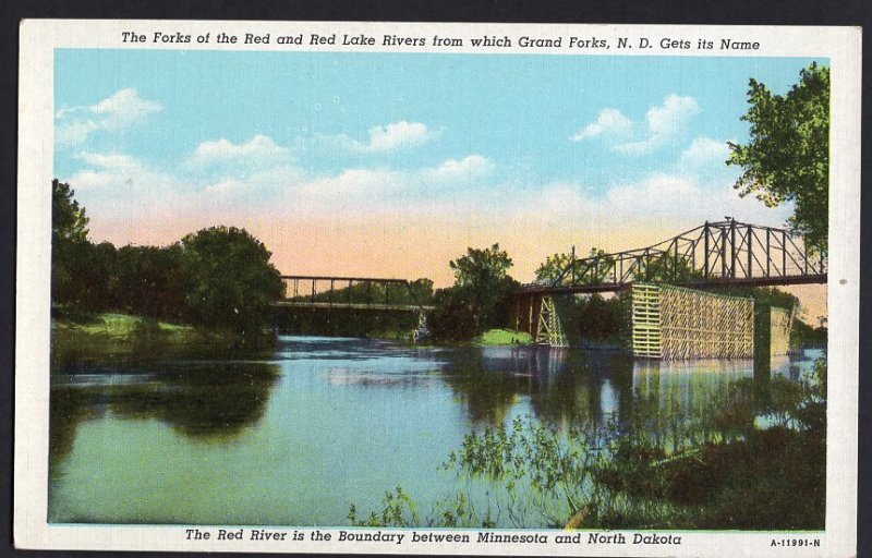 North Dakota GRAND FORKS Forks of the Red and Red Lake Rivers Bridges - LINEN