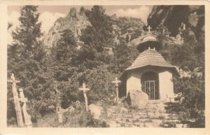 Vysoké Tatry Ostrva Symbolic Cemetery Chapel RPPC 1955 Slovakia Postcard