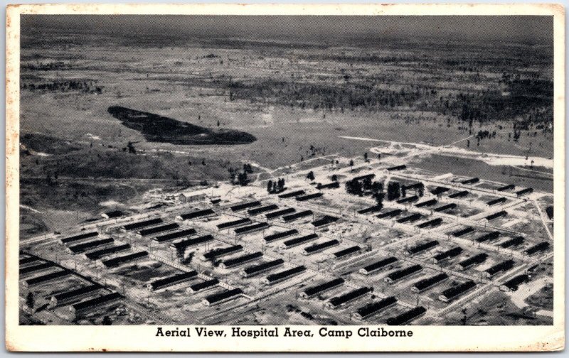 VINTAGE POSTCARD AERIAL VIEW OF U.S. ARMY MILITARY CAMP CLAIBONE LOUISIANA 1944