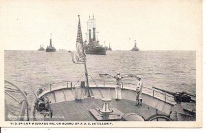 US Navy Battleships, Sailor Wigwagging, Semaphore Flags, 1915 WWI Era, Teich