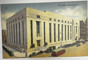 Postcard Albany NY Post Office Old Cars K8