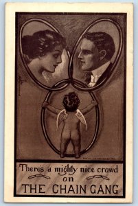 1910 Cupid Angel Romance Couple CRyan Signed Artist Cannonsburg MI Postcard