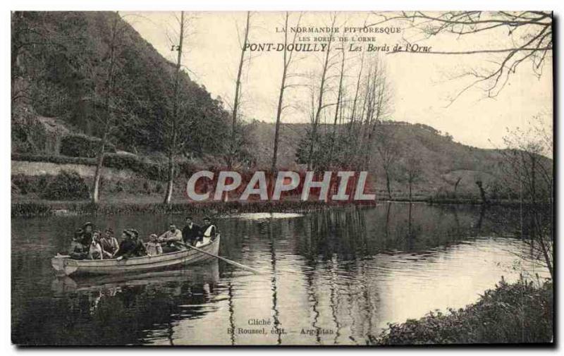 Old Postcard Pont D & # 39Ouilly The Banks of L & # 39Orne Barque