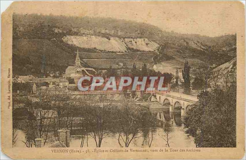 Postcard Old Vernon (Eure) Church and Hills Vernon and views of the Tower of ...