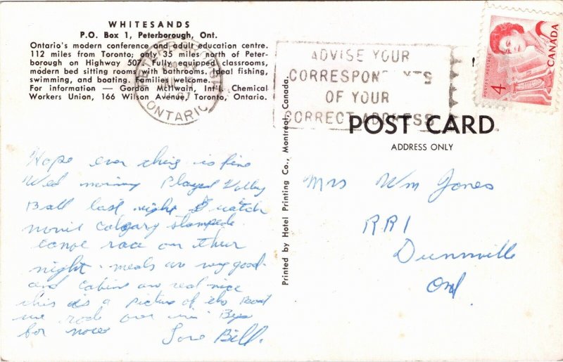 Postcard ON Peterborough Whitesands Belle Motor Boat Conference Centre 1967 S111