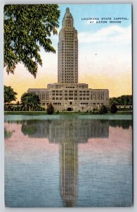 Baton Rouge Louisiana~State Capitol Bldg Seen From Lake~Vintage Linen Postcard