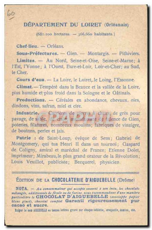 Old Postcard geographical maps of Chocolaterie & # 39Aiguebelle Loiret Chatea...