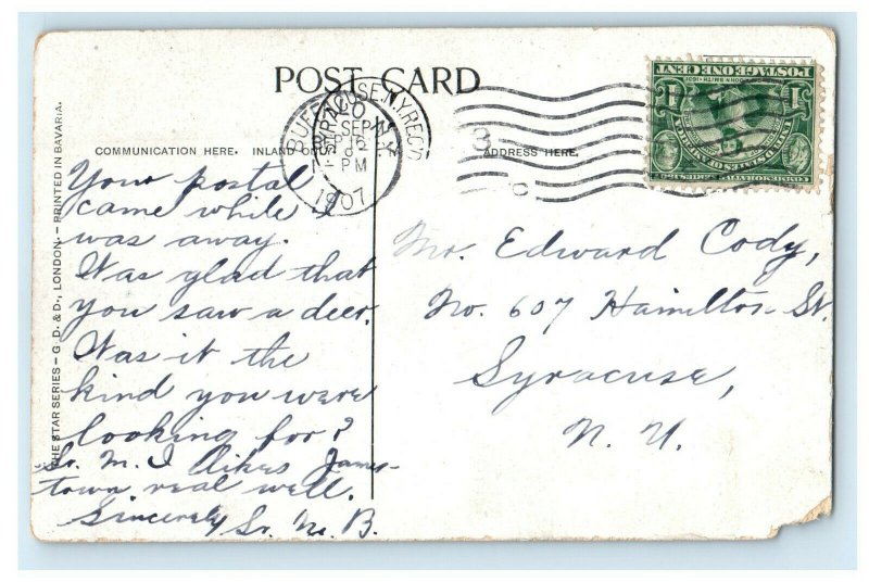 1907 Reaper, Old Man Wearing Hat and Pulling Out Grasses NY Postcard