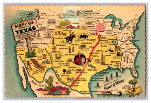 Postcard TX Map Of U.S. Showing Texas Continental View Card 