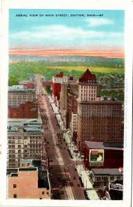 Postcard OH Dayton - Main Street aerial with coke sign