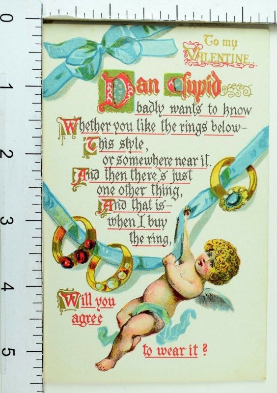 Circa 1910 Lovely Dan Cupid Embossed Proposal Offer Wedding Ring Postcard P36