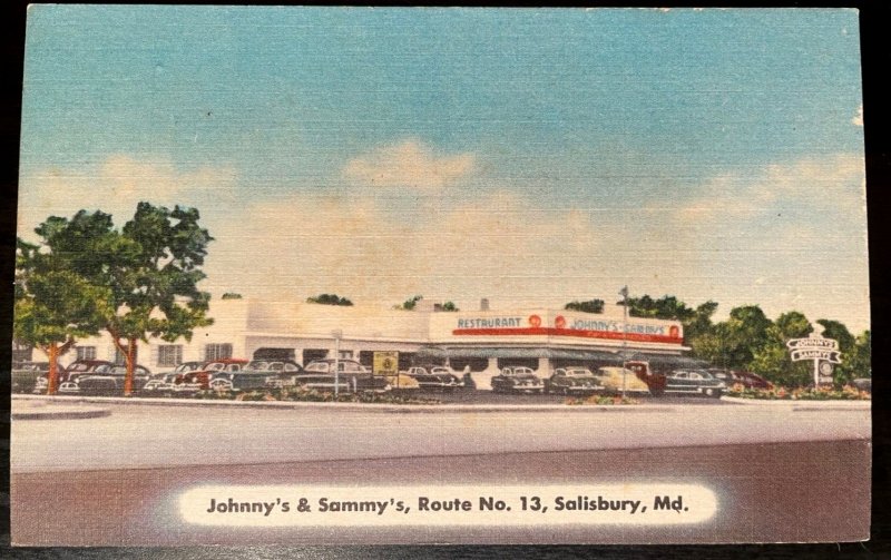 Vintage Postcard 1930-1945 Johnny's & Sammy's Restaurant, Route 13, Salisbury MD