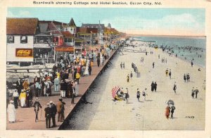 Ocean City Maryland Boardwalk Showing Cottage & Hotels, Coke Sign, PC U18070