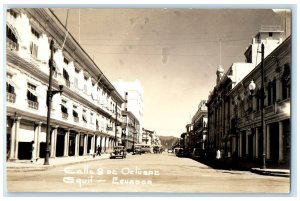 c1950's October 9 Street Scene Guayaquil Ecuador Trolley Car Vintage Postcard