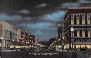 Ottawa Illinois La Salle Street Looking North at Night Postcard JI658048