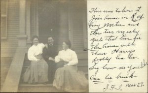 Women Sitting on Stoop - Roxbury MA - Message - Real Photo Postcard