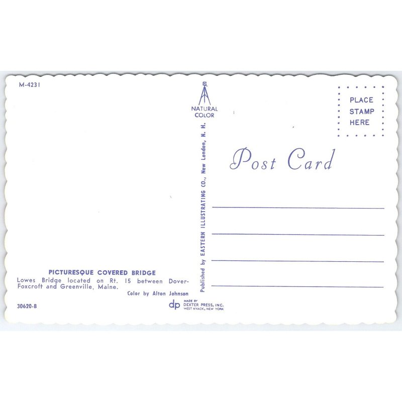 Postcard Picturesque Covered Bridge Lowes Bridge Maine