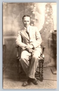 RPPC Gentleman Sits Arms and Legs Crossed AZO 1925-1940s VINTAGE Postcard 1417