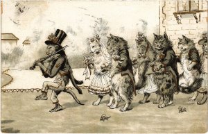 PC CATS, ANTHROPOMORPHIC CAT WEDDING, Vintage Postcard (b46770)