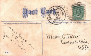 Vintage Postcard 1908 Greetings From The Maple Leaf Forever Flagship Canada