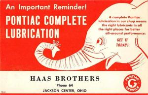 Jackson Center Ohio Haas Brother Pontiac Service Station Ad Postcard J72322